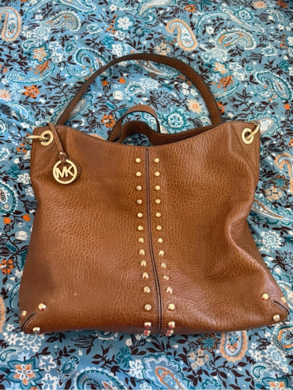 Michael Kors Cognac Brown Studded Leather Shoulder Bag